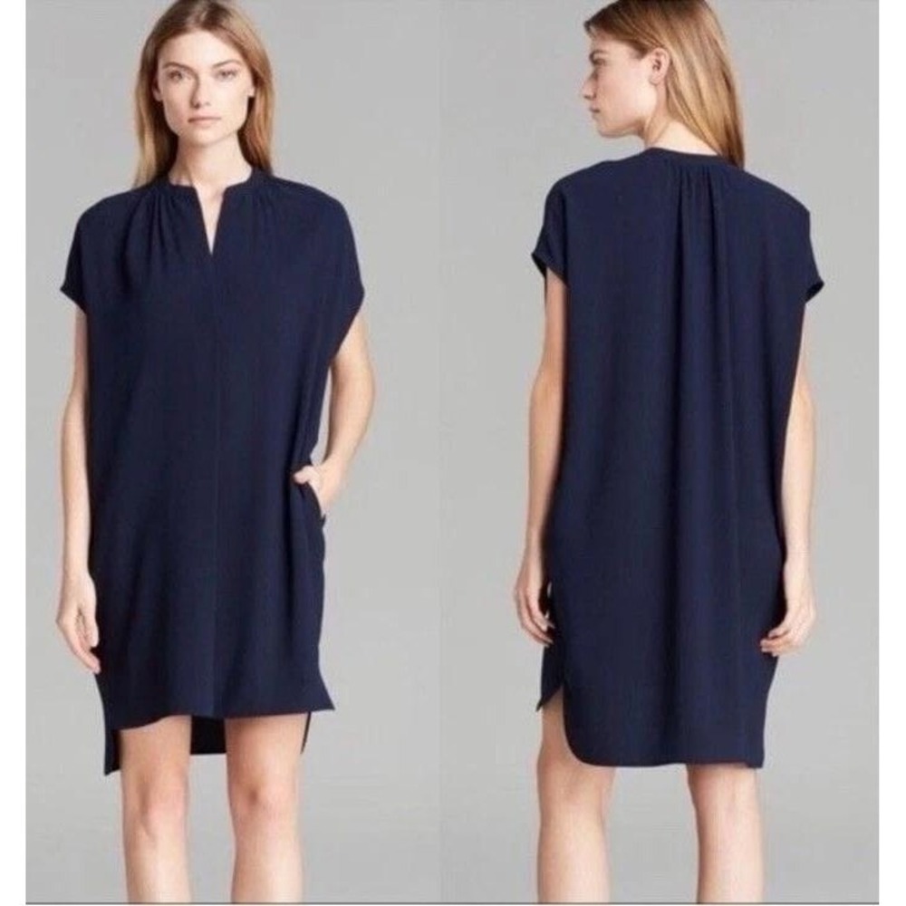 Vince Boxy‎ Popover Dress Womens M Blue Minimalist Casual Slouchy Preppy Career
